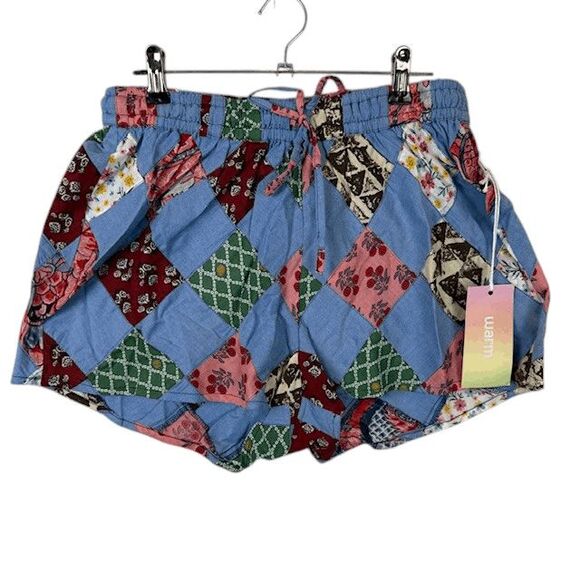 NEW! WARM Getaway Shorts Chambray Multicolor Patch Elastic Drawstring Size XS (0 - Picture 1 of 6